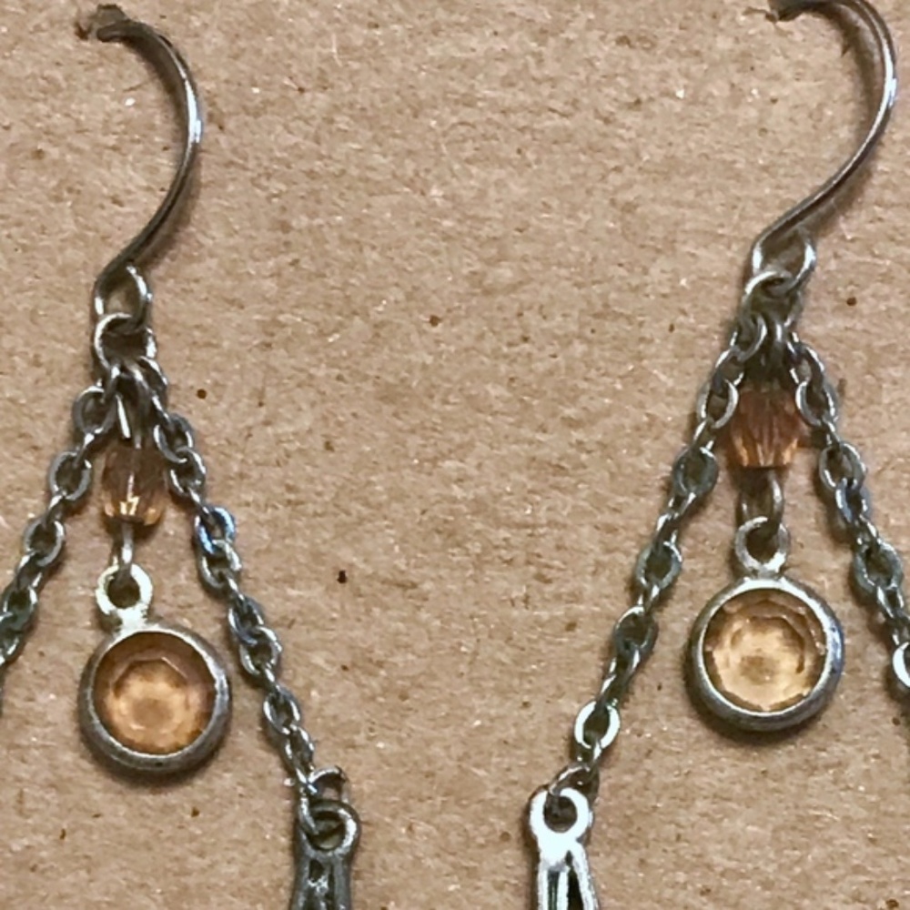 Boho Silver & Orange Drop Dangle Earrings - Picture 2 of 3